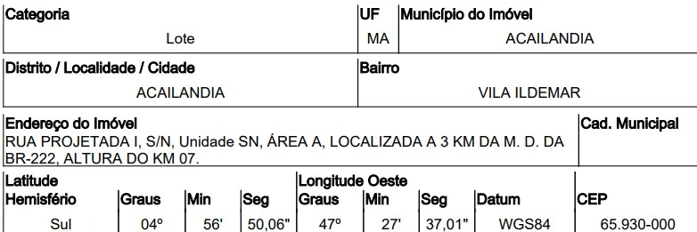 Terreno em Acailândia/MA em Acailandia - Maranhão