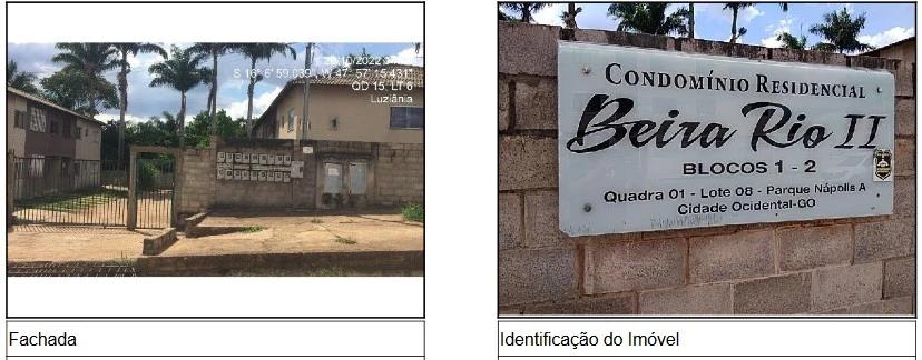 Apartamento bege no Condomínio Residencial Beira Rio II com fachada e portão de entrada em área residencial