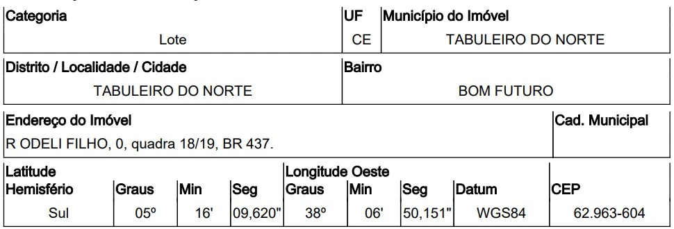 Terreno no Cond. Bom Futuro em Tabuleiro do Norte/CE em Tabuleiro Do Norte - Ceará