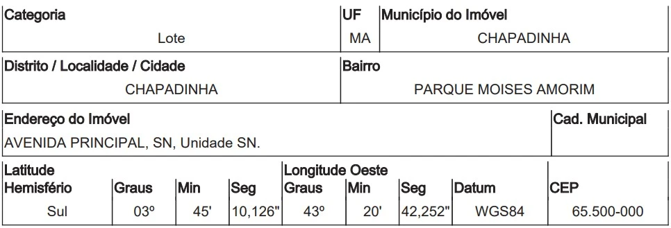 Terreno no Parque Moisés Amorim em Chapadinha/MA em Chapadinha - Maranhão