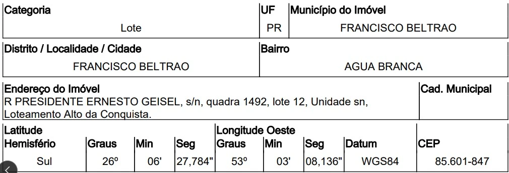 Terreno no Loteamento Alto da Conquista em Francisco Beltrão/PR em Francisco Beltrao - Paraná