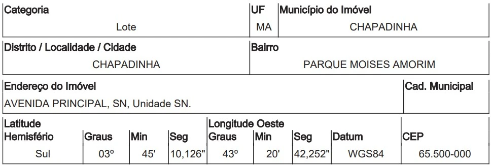 Terreno no Cond Parque Moisés Amorim em Chapadinha/MA em Chapadinha - Maranhão