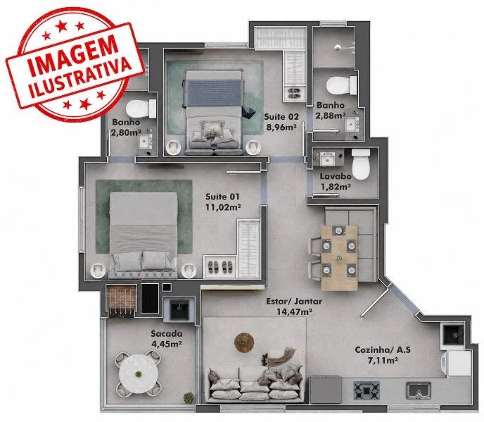 Apartamento com 63,05 m² privativos em Itapema/SC em Itapema - Santa Catarina