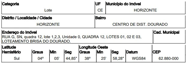 Terreno de 1218m² no Loteamento Brisa do Dourado em Horizonte - Ceará